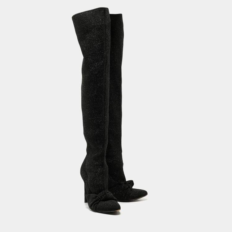 Pre Owned Giuseppe Zanotti Black Glitter  Knee Length Boots Size 39