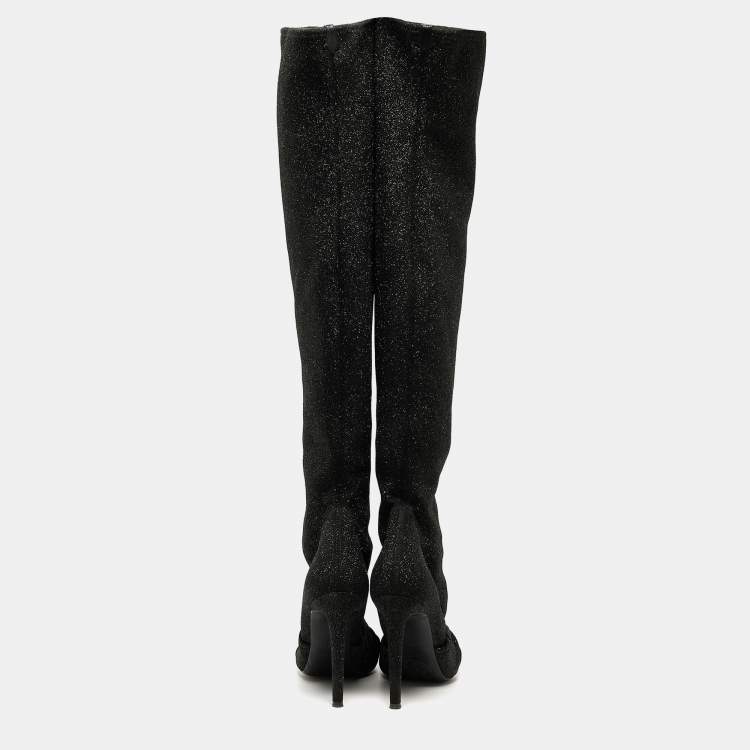 Pre Owned Giuseppe Zanotti Black Glitter  Knee Length Boots Size 39