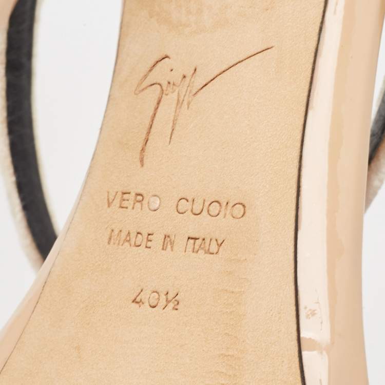 Pre Owned Giuseppe Zanotti Beige Velvet Harmony Ankle Strap  Sandals Size 40.5