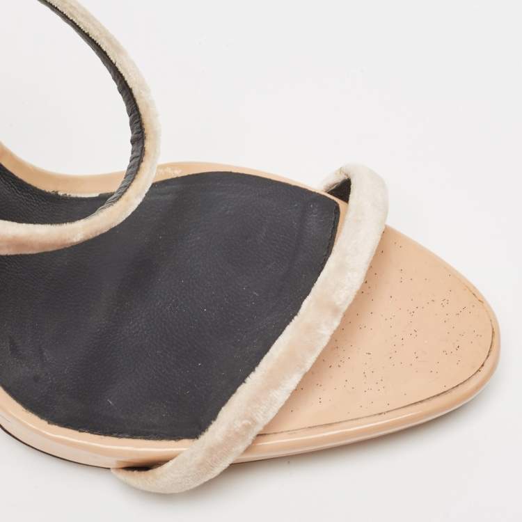 Pre Owned Giuseppe Zanotti Beige Velvet Harmony Ankle Strap  Sandals Size 40.5
