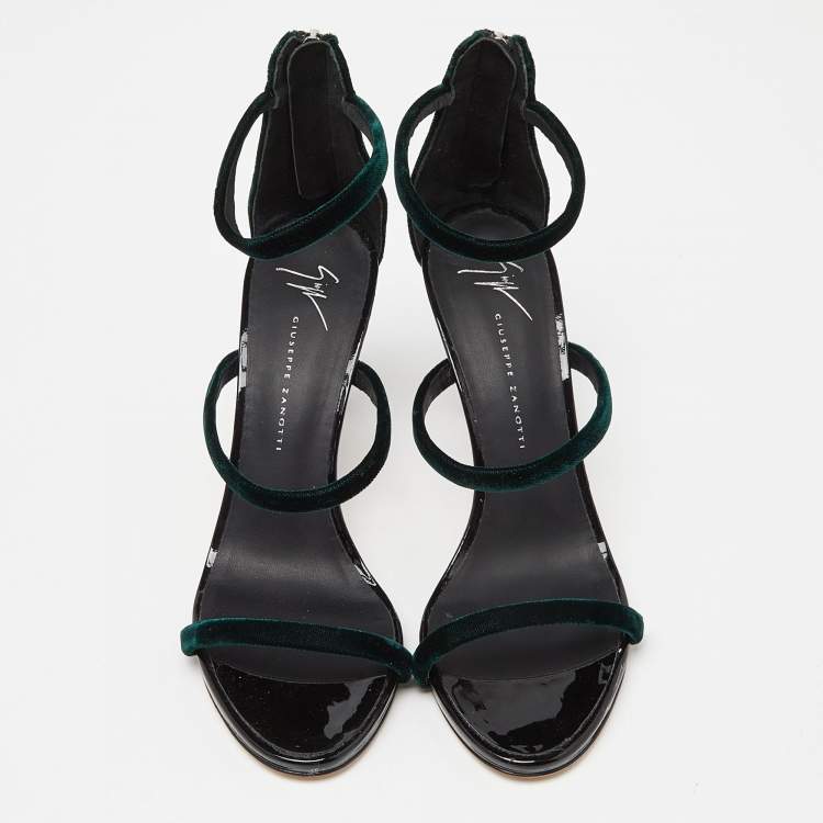 Pre Owned Giuseppe Zanotti Green Velvet Harmony Ankle Strap Sandals Size 38