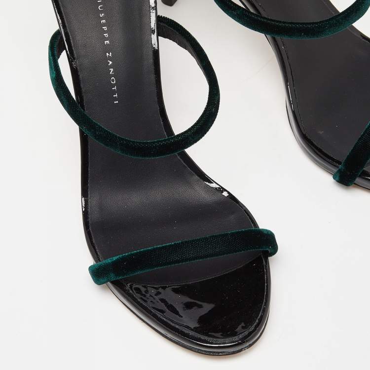 Pre Owned Giuseppe Zanotti Green Velvet Harmony Ankle Strap Sandals Size 38