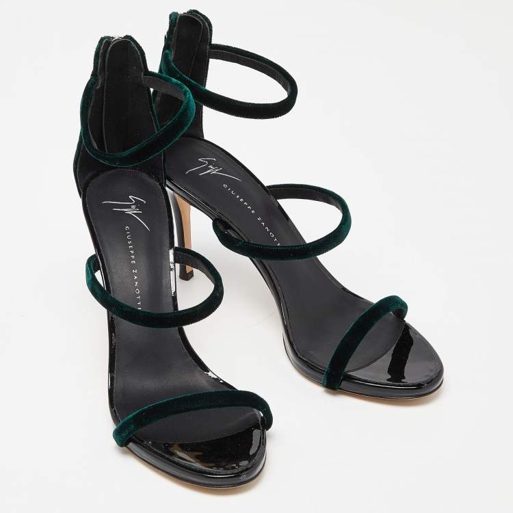 Pre Owned Giuseppe Zanotti Green Velvet Harmony Ankle Strap Sandals Size 38