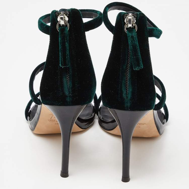 Pre Owned Giuseppe Zanotti Green Velvet Harmony Ankle Strap Sandals Size 38