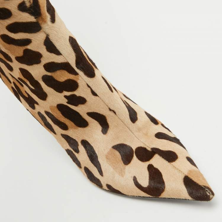 Pre Owned Giuseppe Zanotti Beige/Brown Calf Hair Knee Length Boots Size 38.5