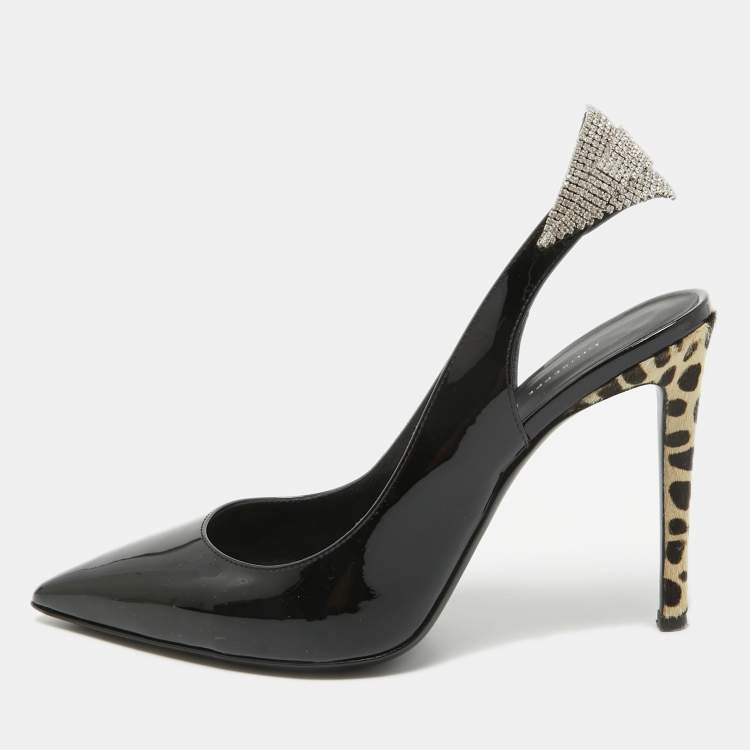 Pre Owned Giuseppe Zanotti Black Patent Leather Susie Slingback Pumps Size 38