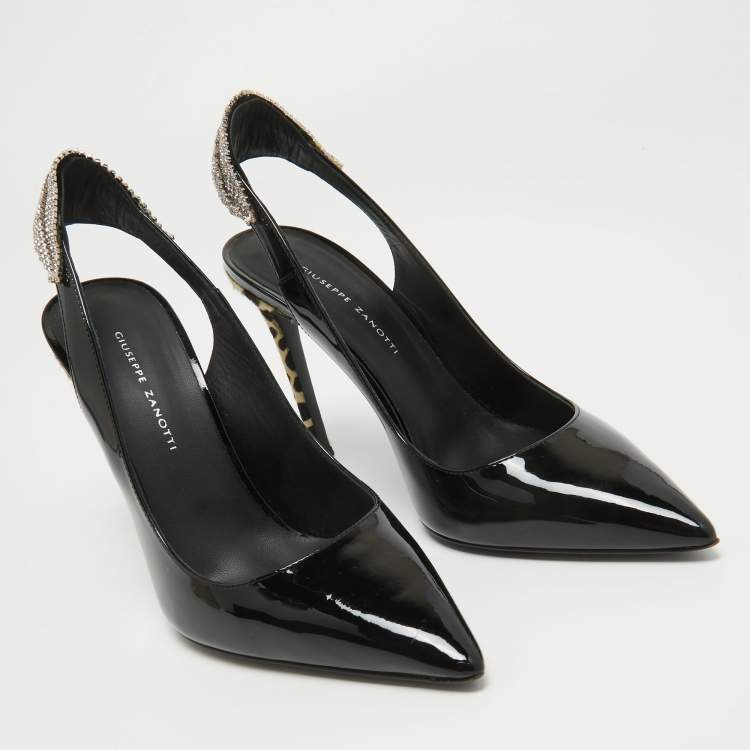 Pre Owned Giuseppe Zanotti Black Patent Leather Susie Slingback Pumps Size 38