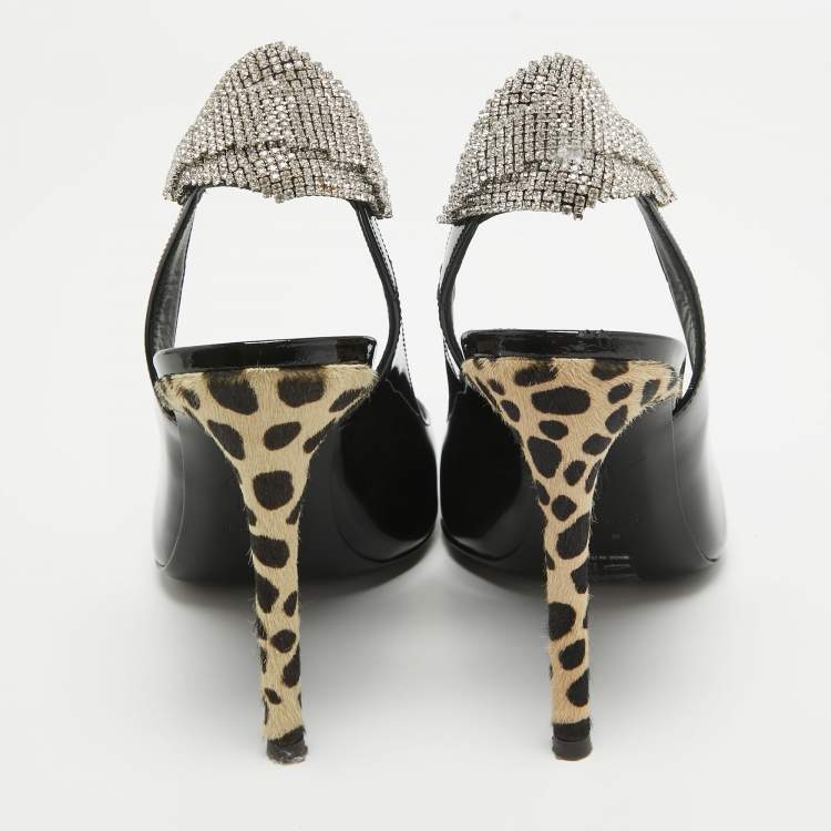 Pre Owned Giuseppe Zanotti Black Patent Leather Susie Slingback Pumps Size 38