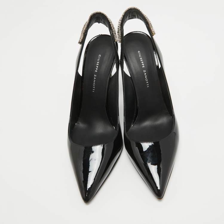 Pre Owned Giuseppe Zanotti Black Patent Leather Susie Slingback Pumps Size 38