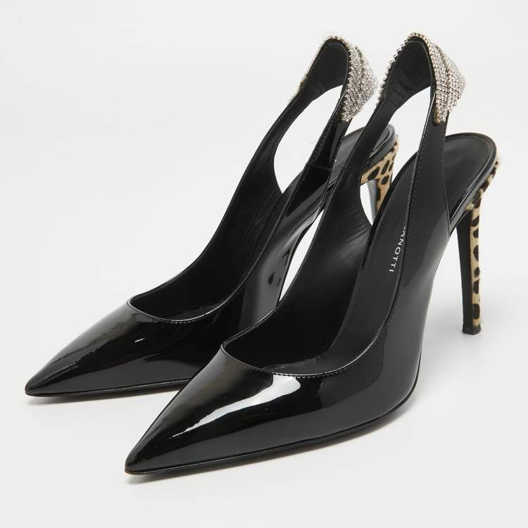 Pre Owned Giuseppe Zanotti Black Patent Leather Susie Slingback Pumps Size 38
