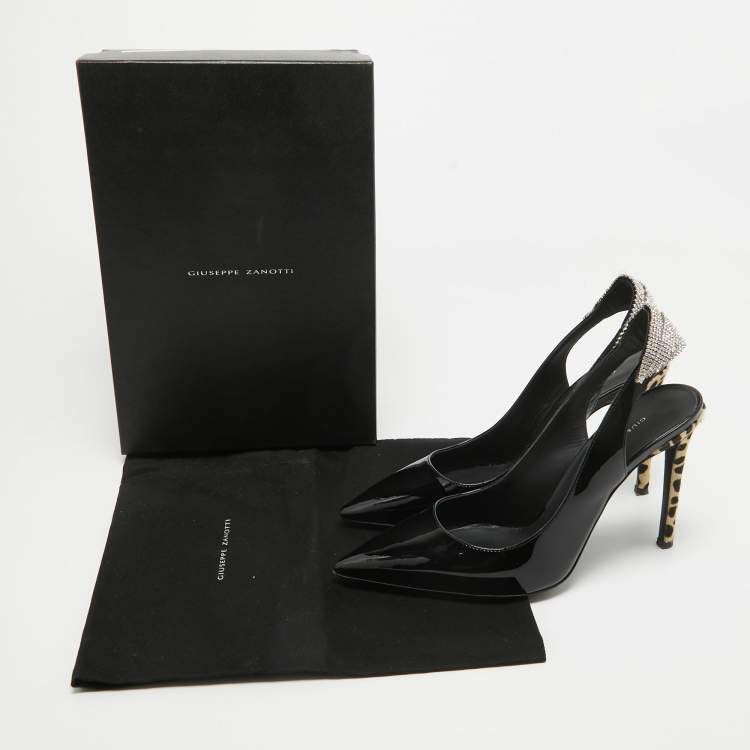Pre Owned Giuseppe Zanotti Black Patent Leather Susie Slingback Pumps Size 38