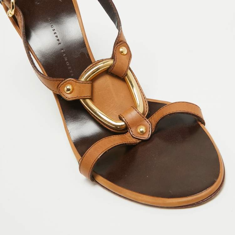 Pre Owned Giuseppe Zanotti Brown Leather Ankle Strap Sandals Size 40