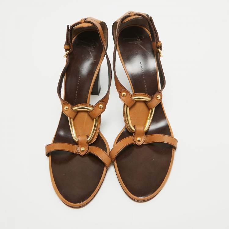 Pre Owned Giuseppe Zanotti Brown Leather Ankle Strap Sandals Size 40