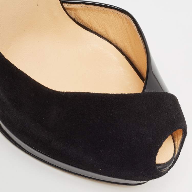 Pre Owned Giuseppe Zanotti Black Suede and Patent Peep Toe Ankle Strap Sandals Size 39
