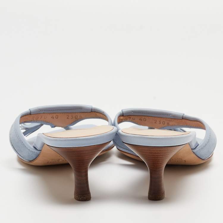 Pre Owned Giuseppe Zanotti Light Blue Leather Tassel Thong Side Sandals Size 40
