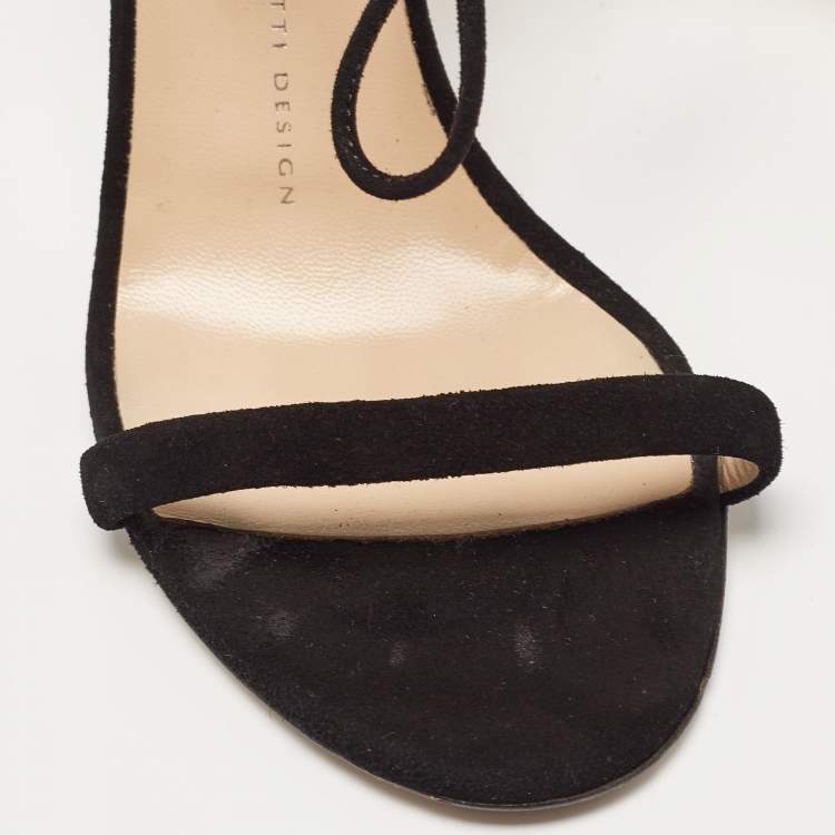 Pre Owned Giuseppe Zanotti Black Suede Crystal Embellished Ankle Tie Sandals Size 38