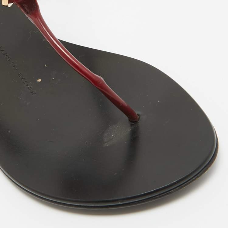 Pre Owned Giuseppe Zanotti Burgundy Patent Leather Crystal Embellished Thong Flat Sandals Size 37