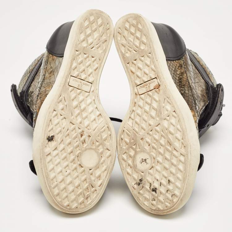 Pre Owned Giuseppe Zanotti Metallic Python Embossed Wedge Sneakers Size 38