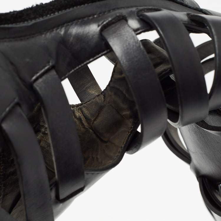 Pre Owned Giuseppe Zanotti Black Leather Gladiator Sandals Size 37