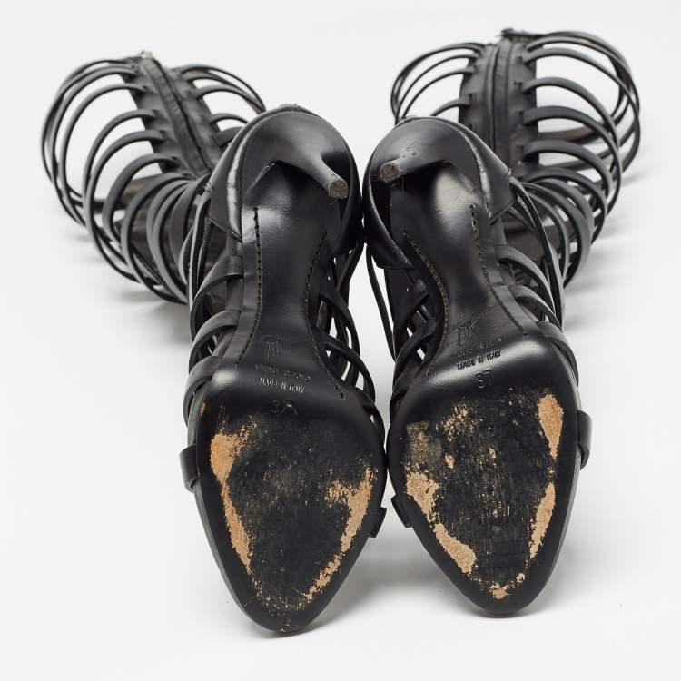 Pre Owned Giuseppe Zanotti Black Leather Gladiator Sandals Size 37