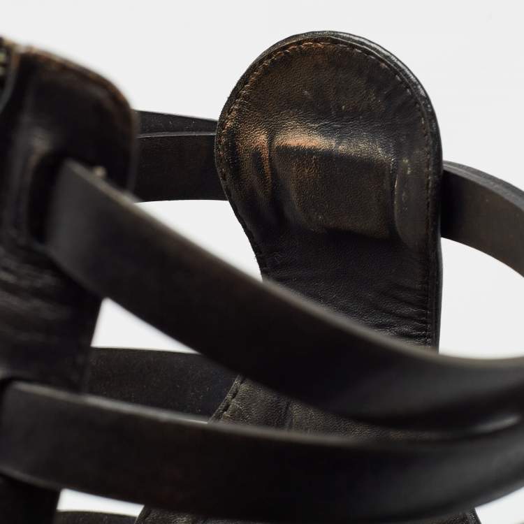 Pre Owned Giuseppe Zanotti Black Leather Gladiator Sandals Size 37