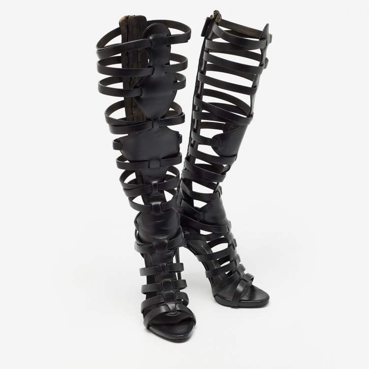 Pre Owned Giuseppe Zanotti Black Leather Gladiator Sandals Size 37
