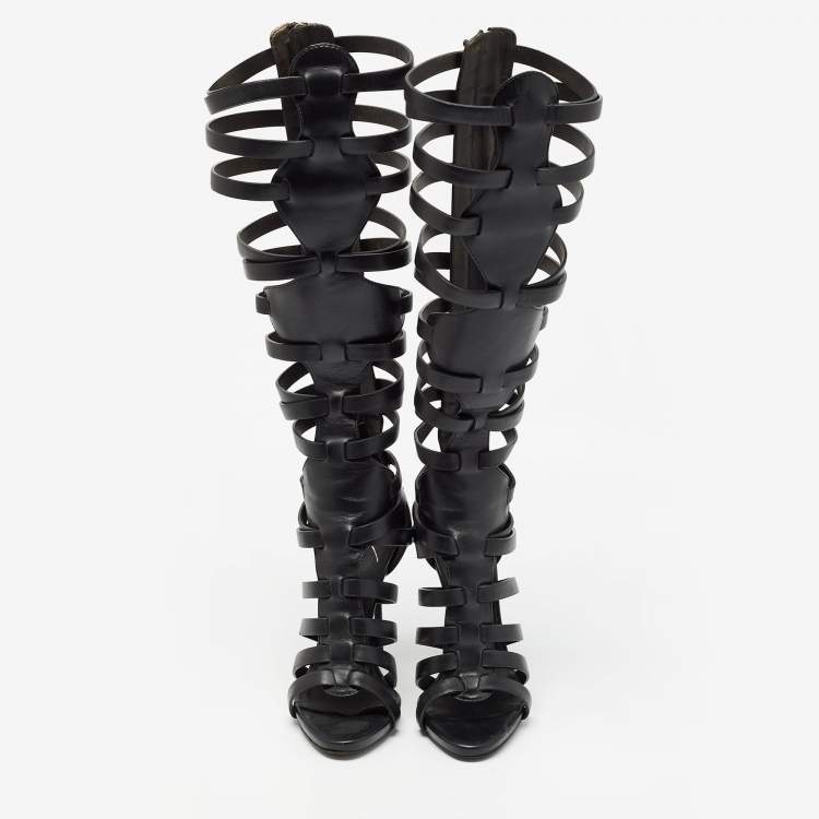 Pre Owned Giuseppe Zanotti Black Leather Gladiator Sandals Size 37