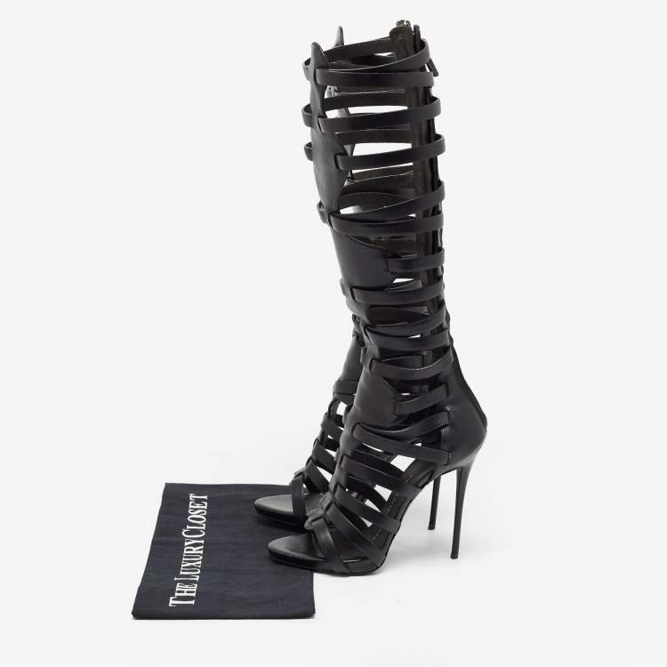 Pre Owned Giuseppe Zanotti Black Leather Gladiator Sandals Size 37