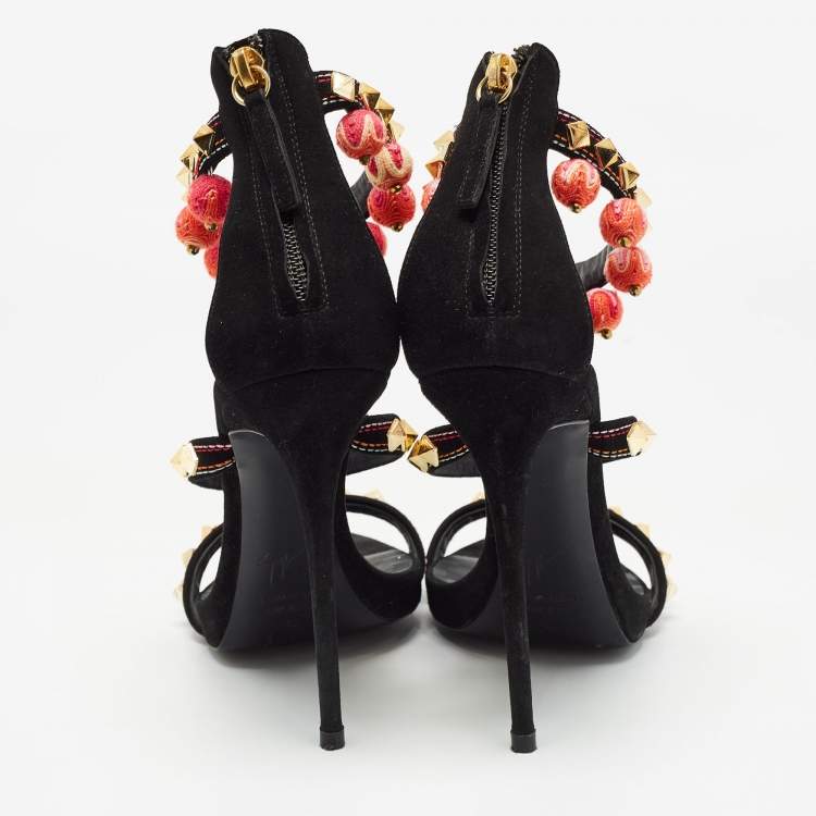 Pre Owned Giuseppe Zanotti Black Suede Ankle Embellished Ankle Strap Sandals Size 40