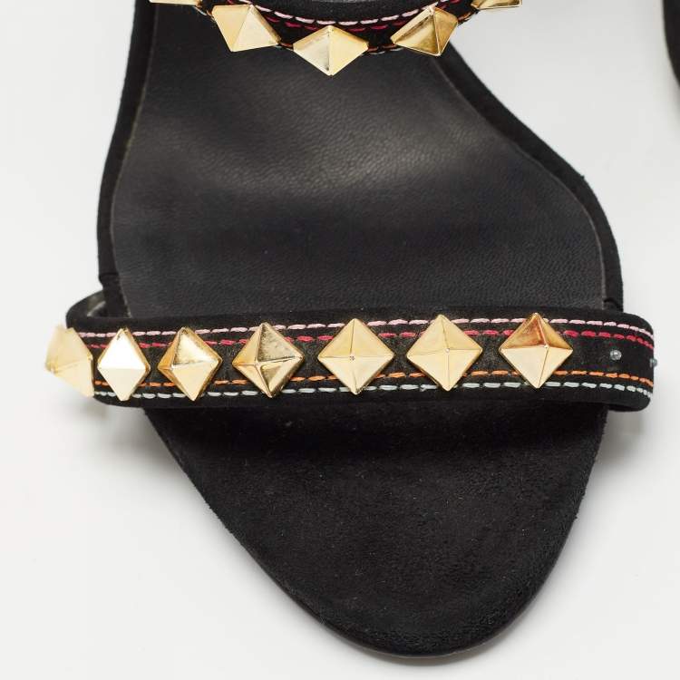 Pre Owned Giuseppe Zanotti Black Suede Ankle Embellished Ankle Strap Sandals Size 40