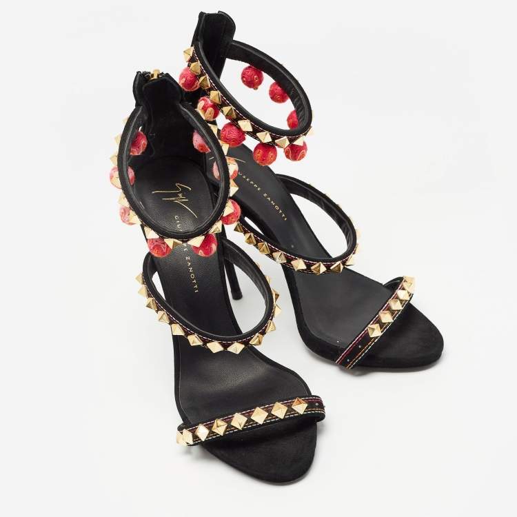 Pre Owned Giuseppe Zanotti Black Suede Ankle Embellished Ankle Strap Sandals Size 40