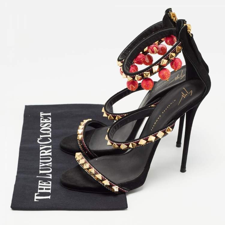 Pre Owned Giuseppe Zanotti Black Suede Ankle Embellished Ankle Strap Sandals Size 40