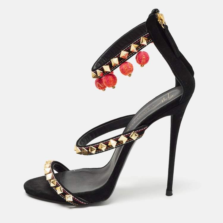 Pre Owned Giuseppe Zanotti Black Suede Ankle Embellished Ankle Strap Sandals Size 40
