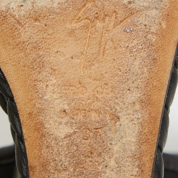 Pre Owned Giuseppe Zanotti Black Canvas Camo Wedge Ankle Strap Sandals Size 37