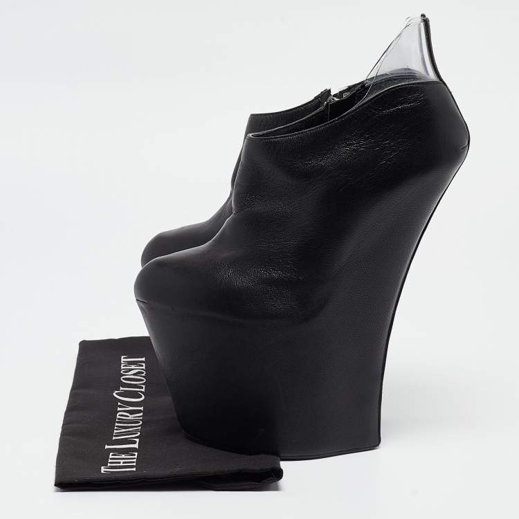 Pre Owned Giuseppe Zanotti Black Leather and PVC Platform Booties Size 38.5