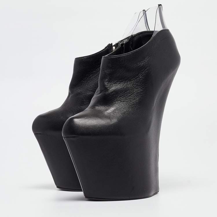 Pre Owned Giuseppe Zanotti Black Leather and PVC Platform Booties Size 38.5