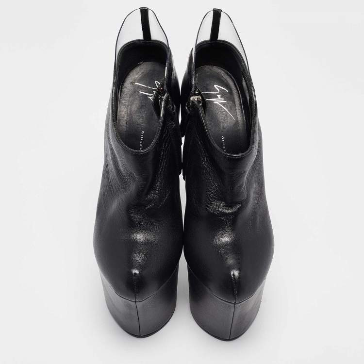 Pre Owned Giuseppe Zanotti Black Leather and PVC Platform Booties Size 38.5