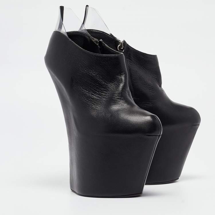 Pre Owned Giuseppe Zanotti Black Leather and PVC Platform Booties Size 38.5