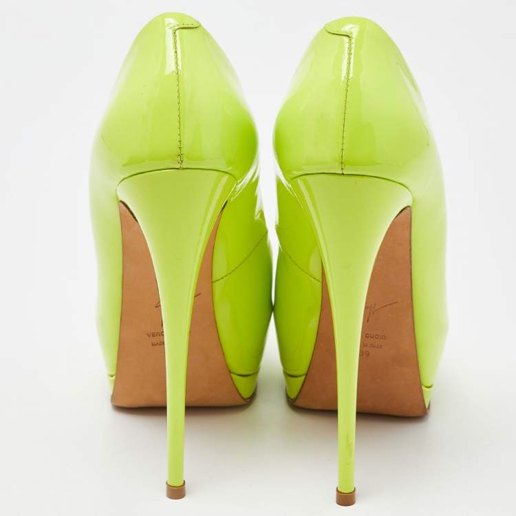 Pre Owned Giuseppe Zanotti Neon Green Patent Leather Sharon Peep Toe Pumps Size 39