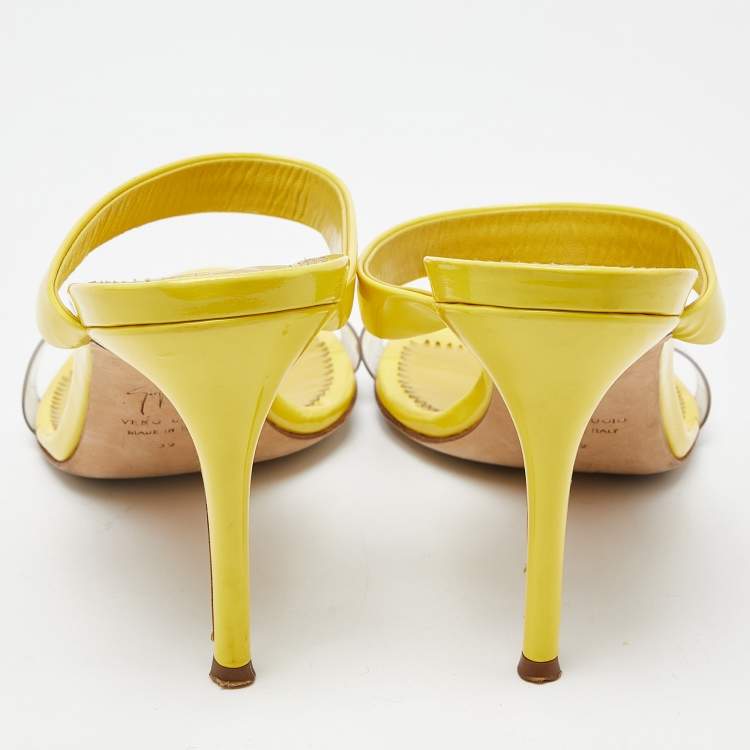 Pre Owned Giuseppe Zanotti Yellow Patent Leather Slide Sandals Size 39