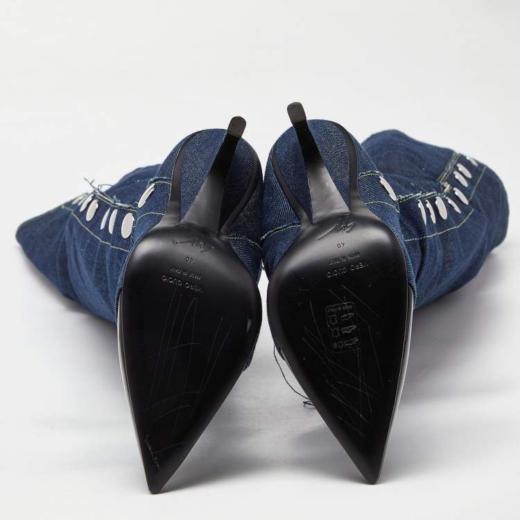 Pre Owned Giuseppe Zanotti Blue/Black Denim and Patent Leather Over The Knee Length Boots Size 40
