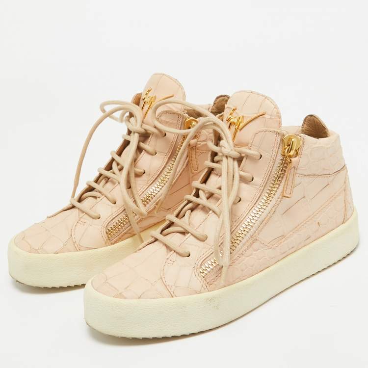 Pre Owned Giuseppe Zanotti Peach Croc Embossed Leather London High Top Sneakers Size 36