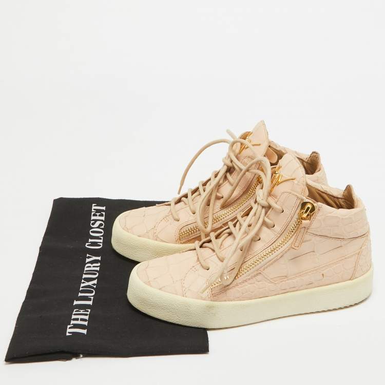 Pre Owned Giuseppe Zanotti Peach Croc Embossed Leather London High Top Sneakers Size 36