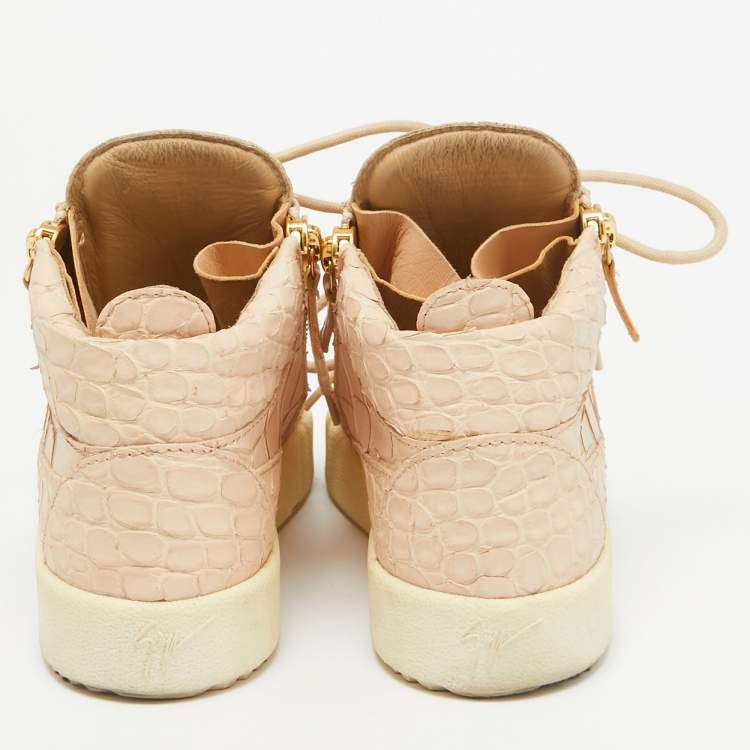 Pre Owned Giuseppe Zanotti Peach Croc Embossed Leather London High Top Sneakers Size 36