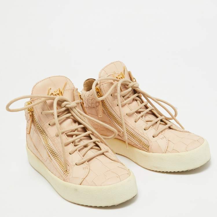 Pre Owned Giuseppe Zanotti Peach Croc Embossed Leather London High Top Sneakers Size 36
