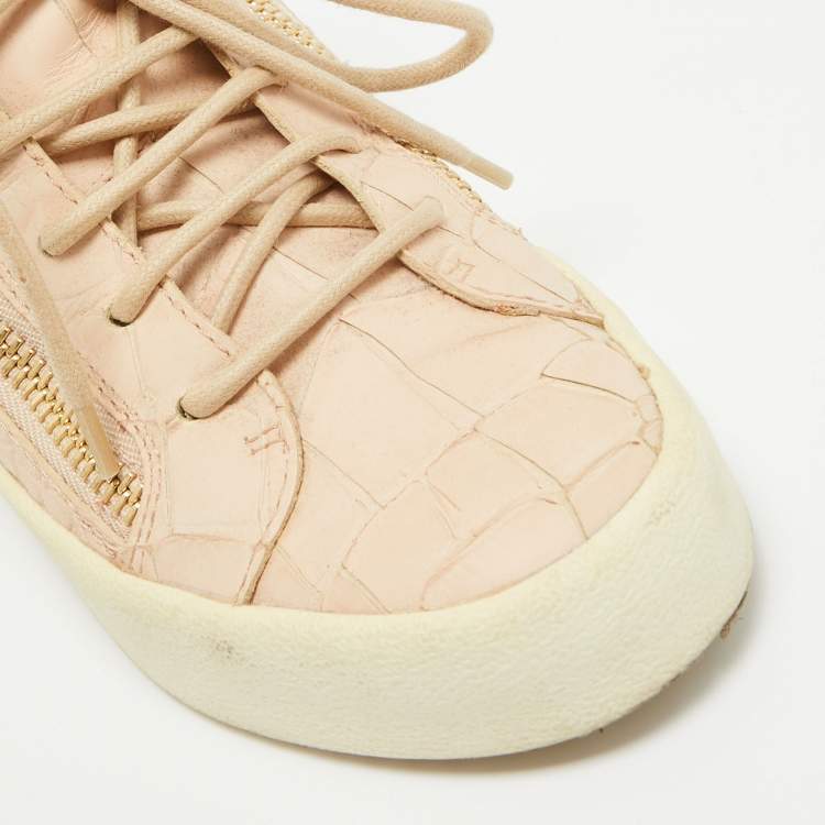 Pre Owned Giuseppe Zanotti Peach Croc Embossed Leather London High Top Sneakers Size 36