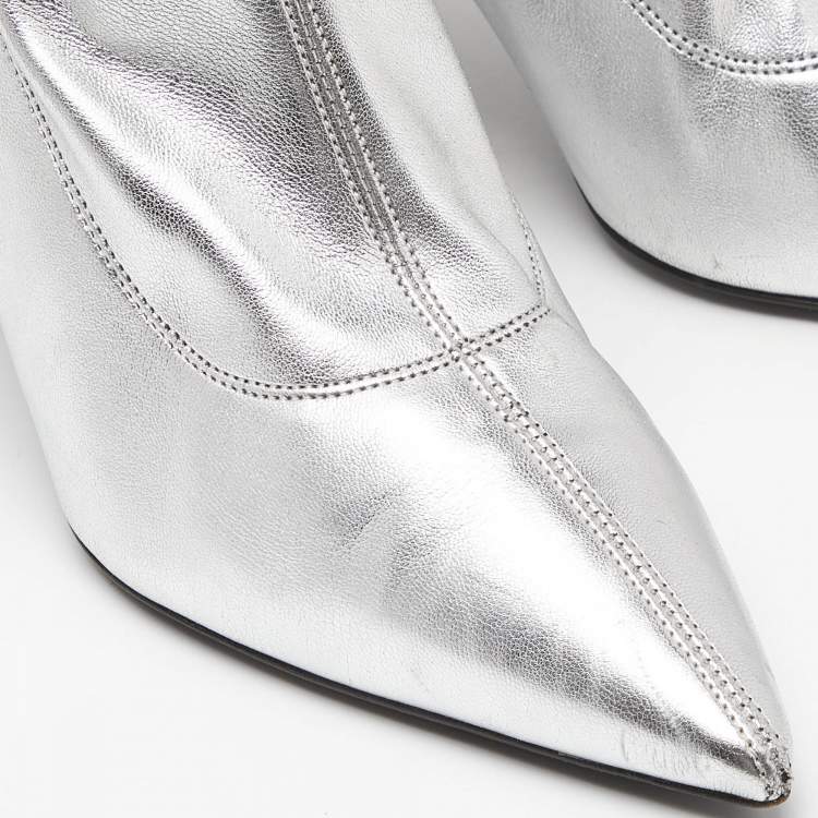 Pre Owned Giuseppe Zanotti Silver Foil Leather Over The Knee Pointed Toe Boots Size 40