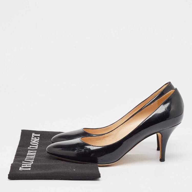 Pre Owned Giuseppe Zanotti Black Patent Round Toe Pumps Size 38.5
