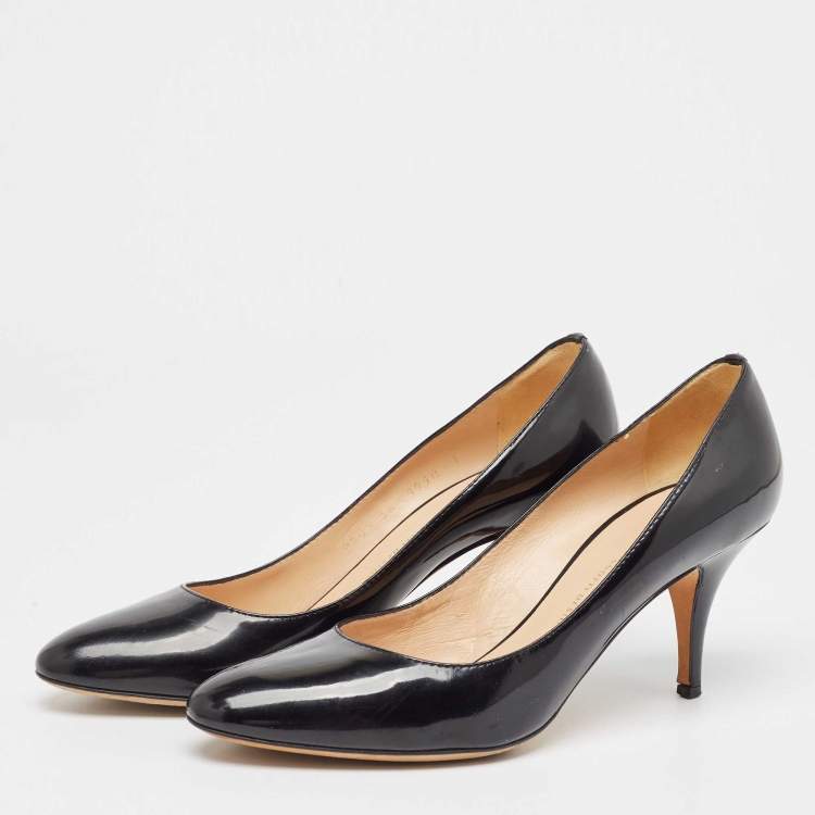Pre Owned Giuseppe Zanotti Black Patent Round Toe Pumps Size 38.5