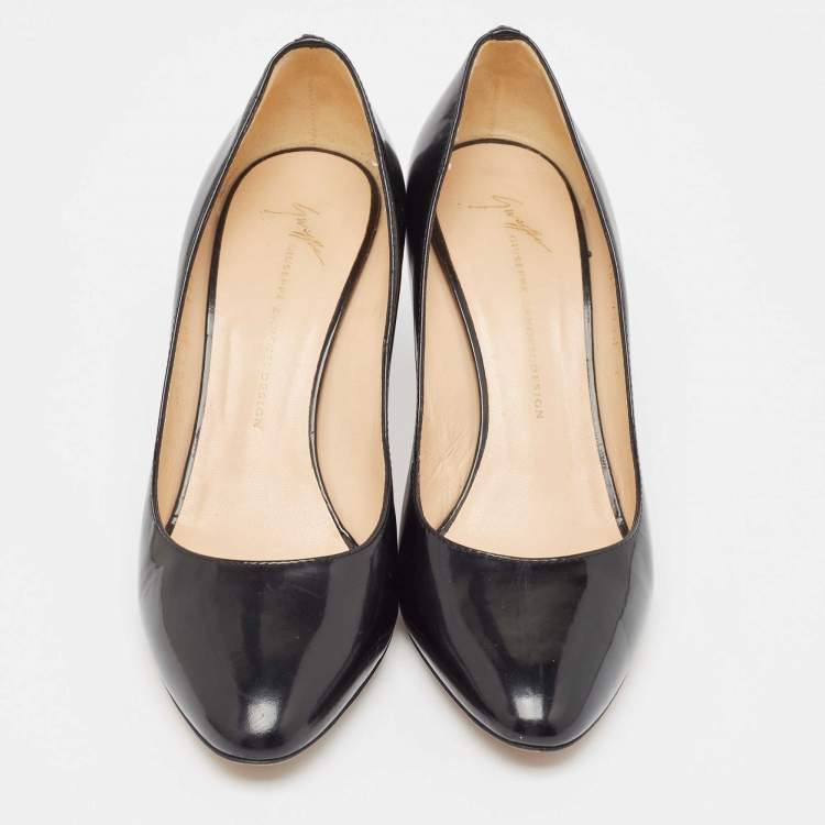 Pre Owned Giuseppe Zanotti Black Patent Round Toe Pumps Size 38.5